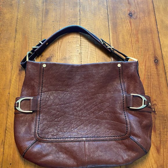 Cole Haan medium size hobo bag- chestnut brown leather and gold metal trim - Picture 6 of 7